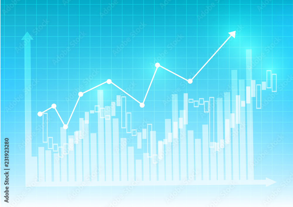 Vector : Increasing business graph with on blue grid background