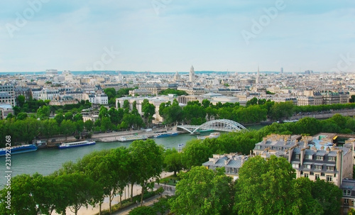View of Paris and river Seine with height of Eiffel Tower