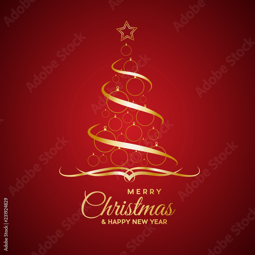 Vector Abstract cover Golden Christmas Tree, with text
