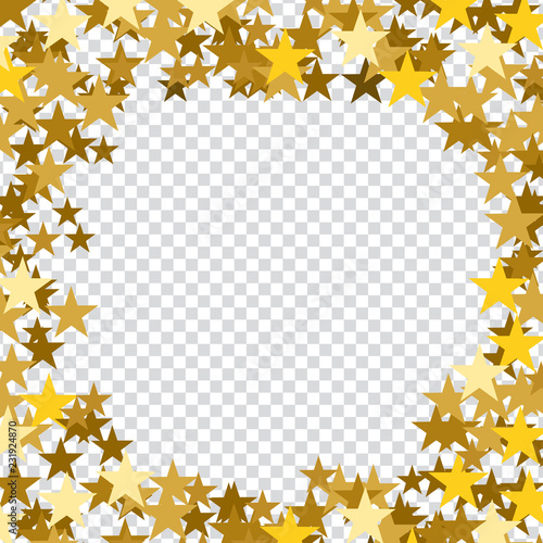 Christmas decoration with copy space. Golden stars template on empty background, to customize a poster, a card, a cover.