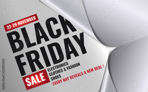 3d unfolding white paper revealing stylish and minimalist black friday typography design banner