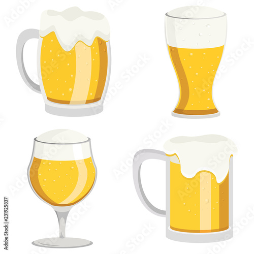 Set of beer glasses with beer. White background, vector illustration, EPS 10.