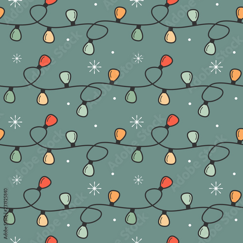 cute cartoon colorful christmas light bulbs and seamless vector pattern background illustration Stock Stock