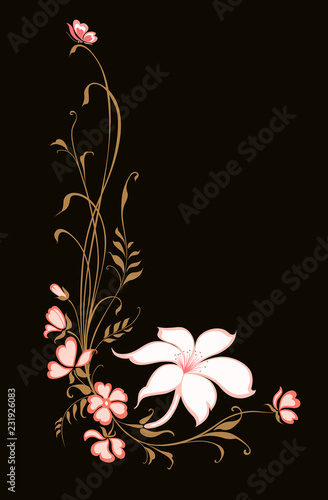 Flowers decorative background. Vertical floral pattern with lilie