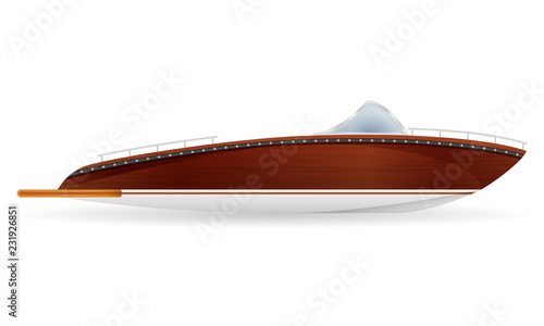 motor boat vintage old retro made of wooden vector illustration