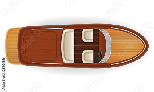 motor boat vintage old retro made of wooden vector illustration