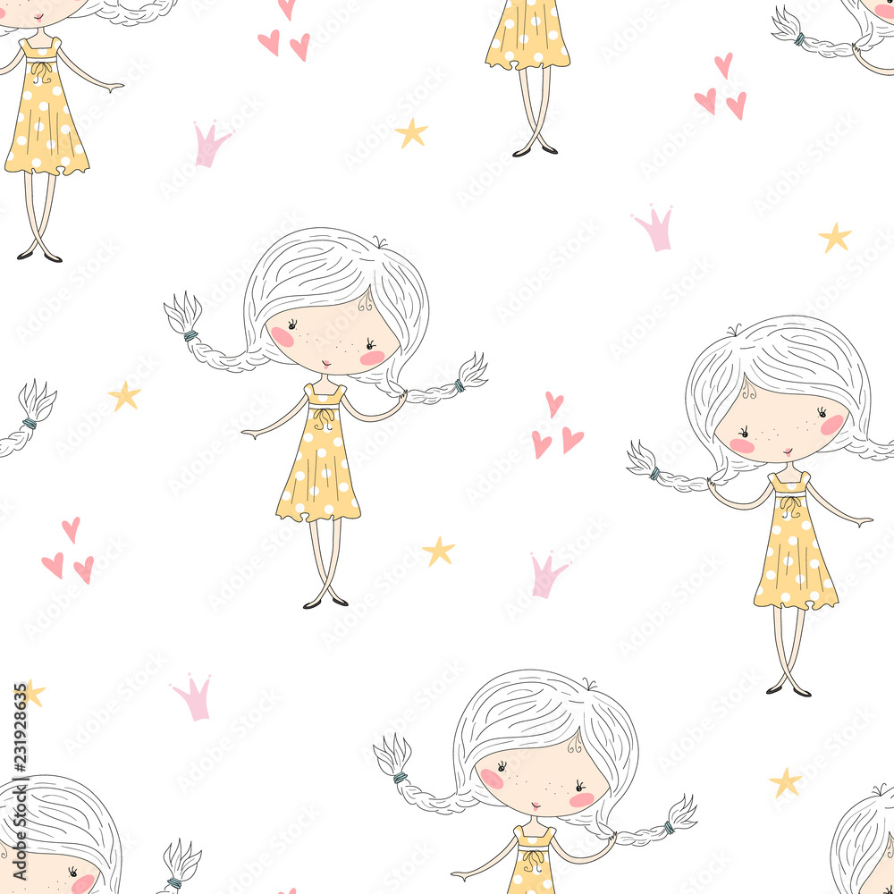 cute little girl vector seamless pattern illustration cute little girl vector seamless pattern illustration