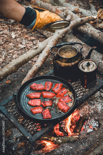 cooking meat on the grill