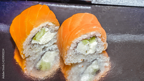 Japanese sushi traditional japanese food.Roll made of salmon - philadelfia