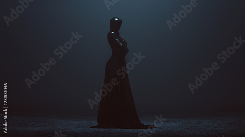 Black Shrink Wrapped Futuristic Haute Couture Dress Abstract Demon 3d illustration 3d render 