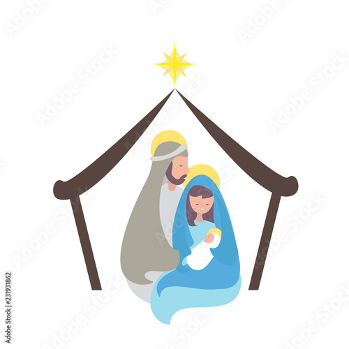 Nativity Scene cute vector. Holy family on Christmas night.
