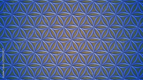 Abstract flower of life graphic slow motion vintage style background pattern. Seamless loop