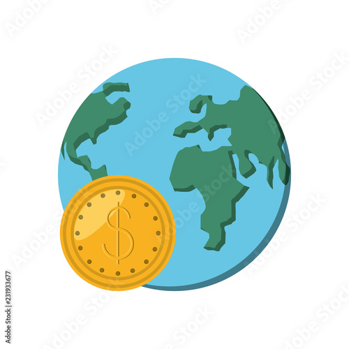 world planet earth with coin dollars