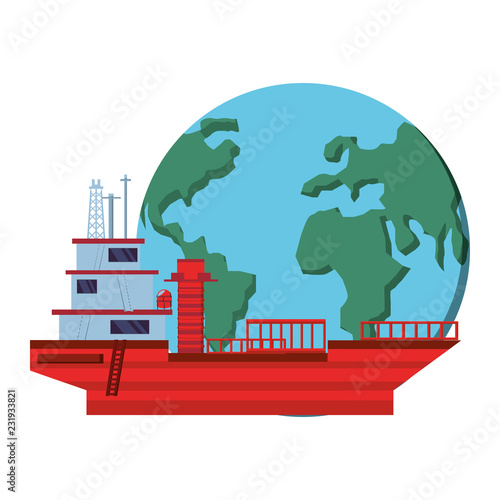 tanker ship with world planet