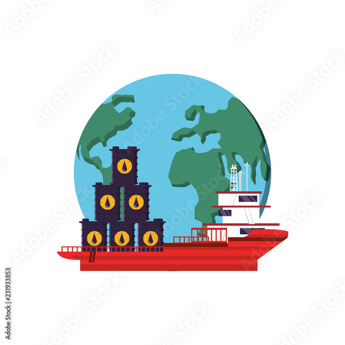 tanker ship with world planet