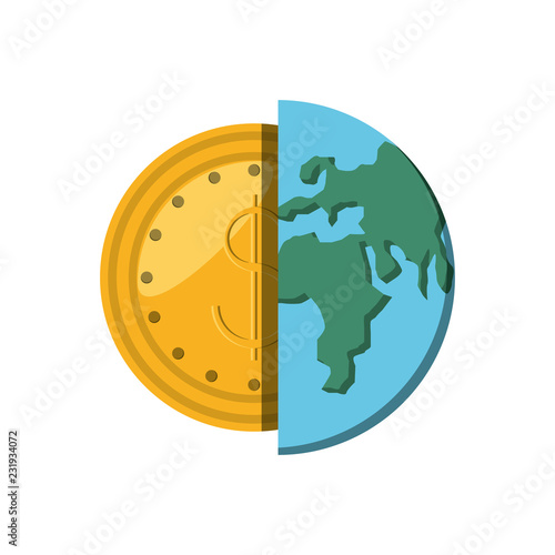 world planet earth with coin dollars