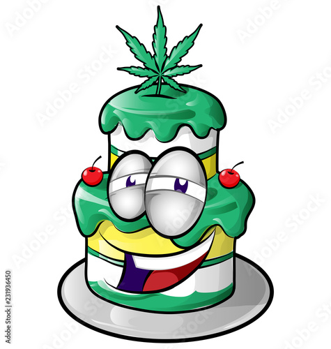 marijuana cake face cartoon isolated on white background