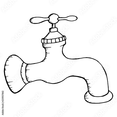 Water tap. Vector illustration of a water faucet. Hand drawn water tap.