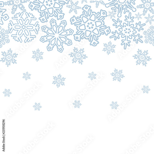 Winter background with various snowflakes. Vector graphic pattern.