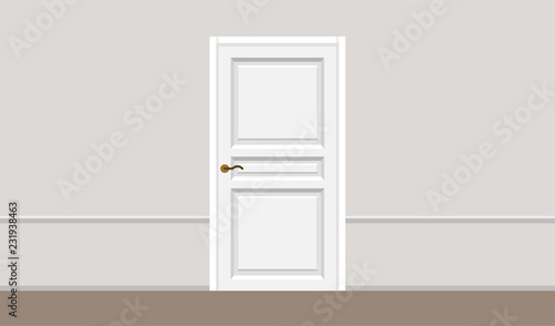 White door vector illustration. Can be used for scene design and mokups.