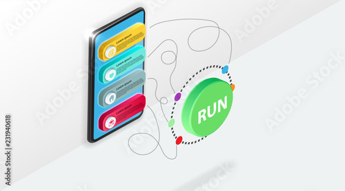 volume buttons and infographics in orthogonal projection black background