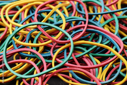 Close up of colorful rubber bands