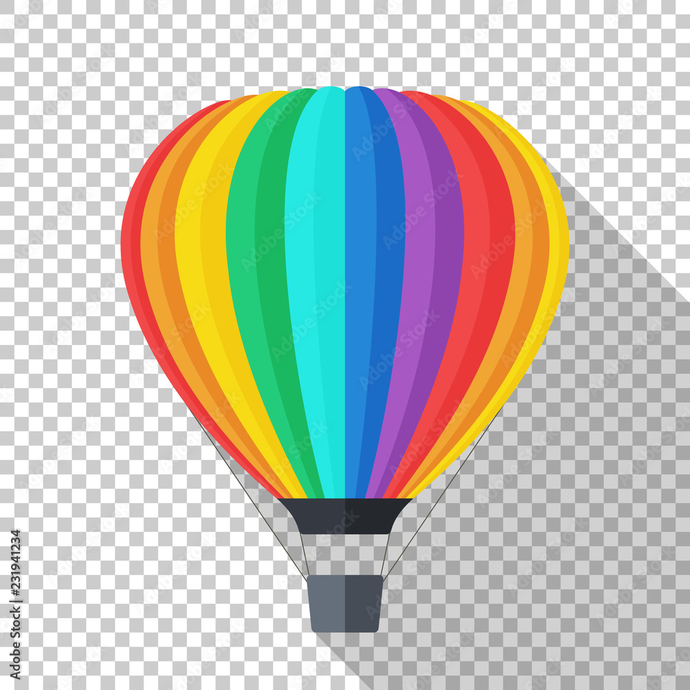 Hot air balloon icon in flat style with long shadow on transparent ...