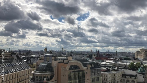 Rooftop view on Moscow Kremlin and many Orthodox churches and cathedrals towers from the view point on top of Detskiy Mir trading center photo