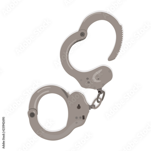 Silver handcuffs isolated on white background. Realistic style.