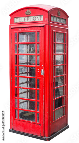 typical red british telephone booth isolated on white