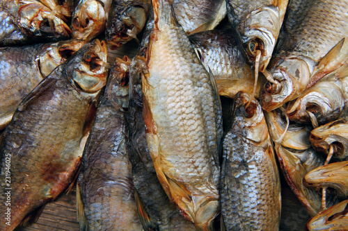 Dried Fish Vobla wooden table 