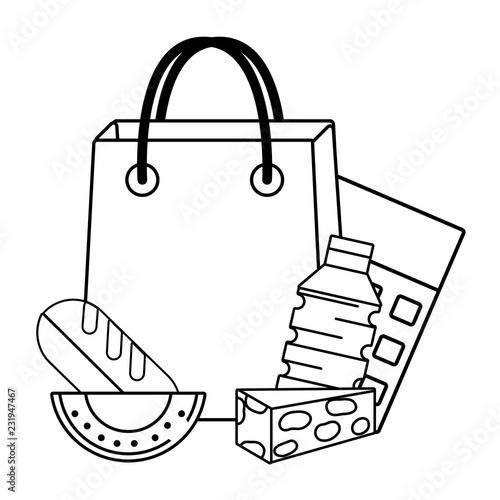 groceries purchase bag black and white photo