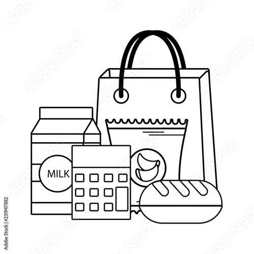 groceries purchase bag black and white photo