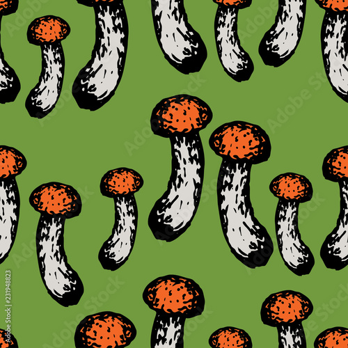 Seamless background of edible mushrooms