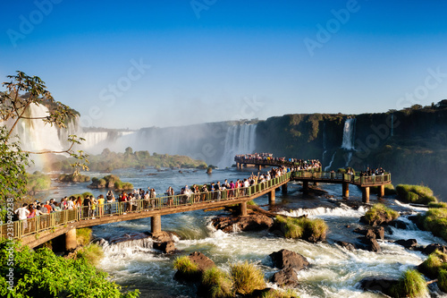 The World of Raging Water. Iguazu Falls in South America, on the border of two countries: Brazil and Argentina. photo