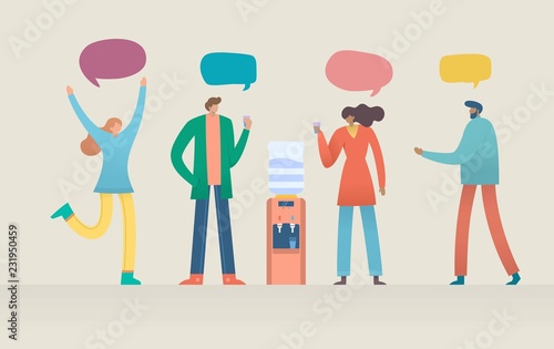 Group of people having conversation and drink water, office cooler chat vector illustration concept, can use for, landing page, template, ui, web, mobile app, poster, banner, flyer