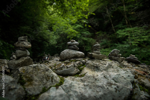 Stone figures near river