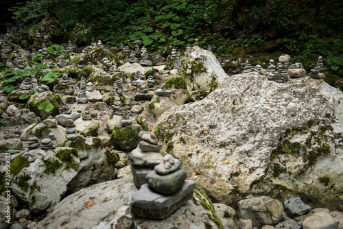 Stone figures near river