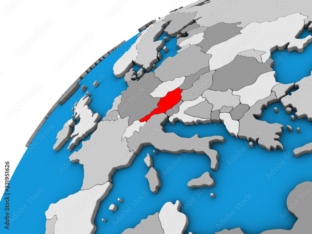 Obraz premium Austria on 3D globe.