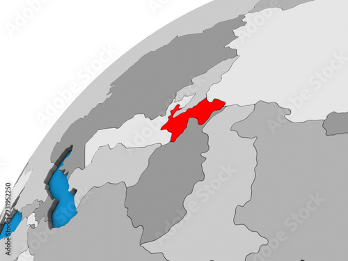 Tajikistan on 3D globe.