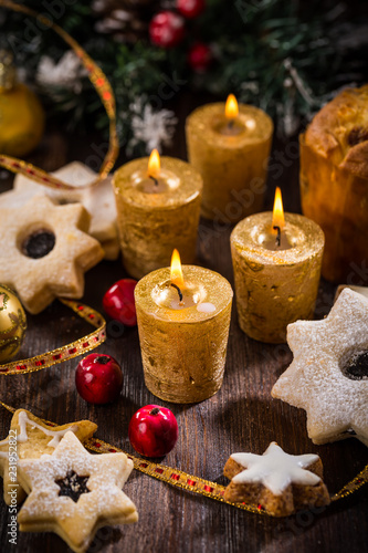 Christmas candles with homemade cookies