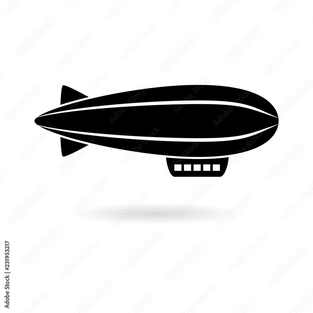 Fototapeta premium Black Airship icon or logo isolated on white 