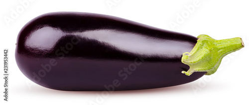 Isolated eggplant. Fresh Eggplant vegetable with stem isolated on white background. Aubergine with clipping path