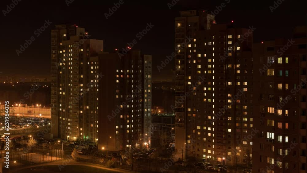 Flashing lights in the windows of high-rise building made on post production Flashing lights in the windows of high-rise building made on post production