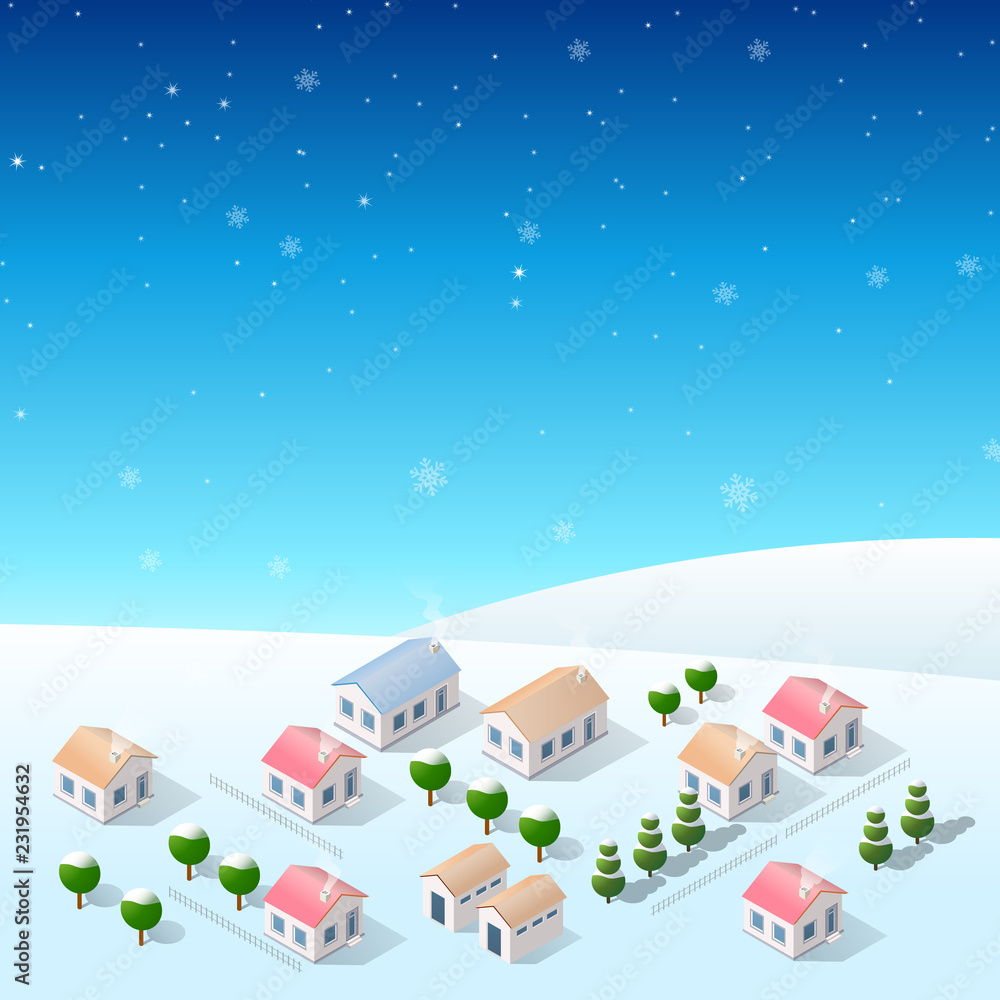 Christmas new year snow country village forest holiday winter winter festive landscape background for decoration