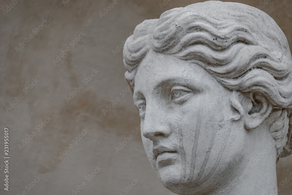 Ancient statue of sensual Italian renaissance era woman, Potsdam, Germany, details, closeup