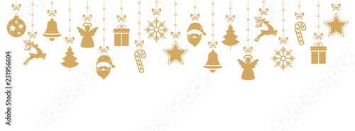 christmas golden ornament elements hanging isolated background