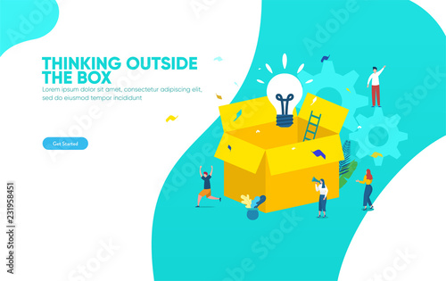 Think outside the box vector illustration concept, people think creative idea, can use for, landing page, template, ui, web, mobile app, poster, banner, flyer