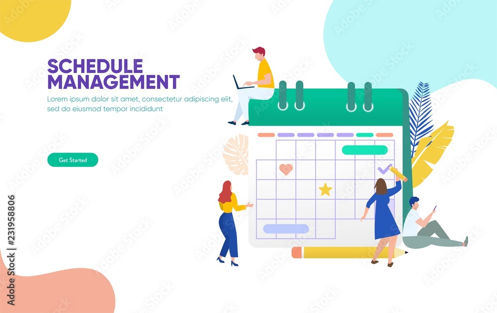 Schedule management vector illustration concept, group of young people make a plan can use for, landing page, template, ui, web, mobile app, poster, banner, flyer Schedule management vector illustration concept, group of young people make a plan can use for, landing page, template, ui, web, mobile app, poster, banner, flyer