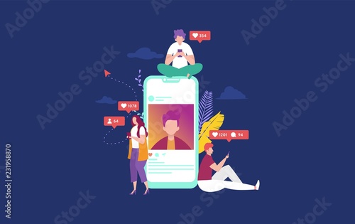 happy people on social media concept illustration, can use for, landing page, template, ui, web, mobile app, poster, banner, flyer 